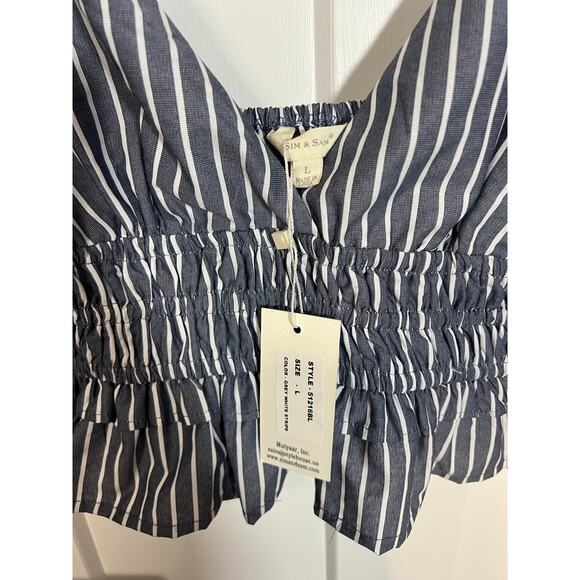 NEW! Womens Striped Cropped Tank Size L Boho Cottagecore Summer Blouse Large - Picture 6 of 9